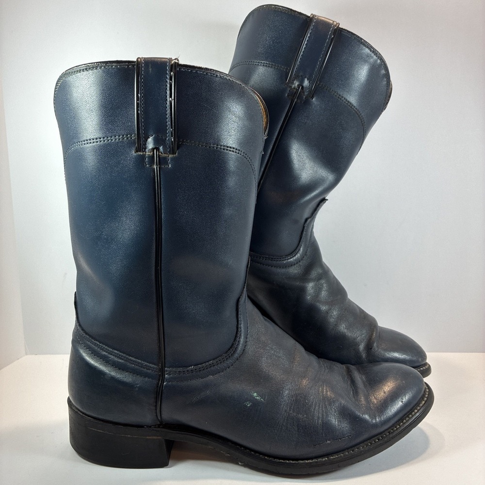 Size 8 1/2 EE Men's Laredo Blue Leather Cowboy Boots USA Ropers Western Ranch